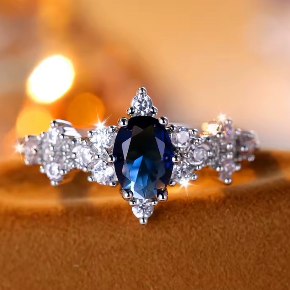 925 sterling plated silver blue zirconia ring